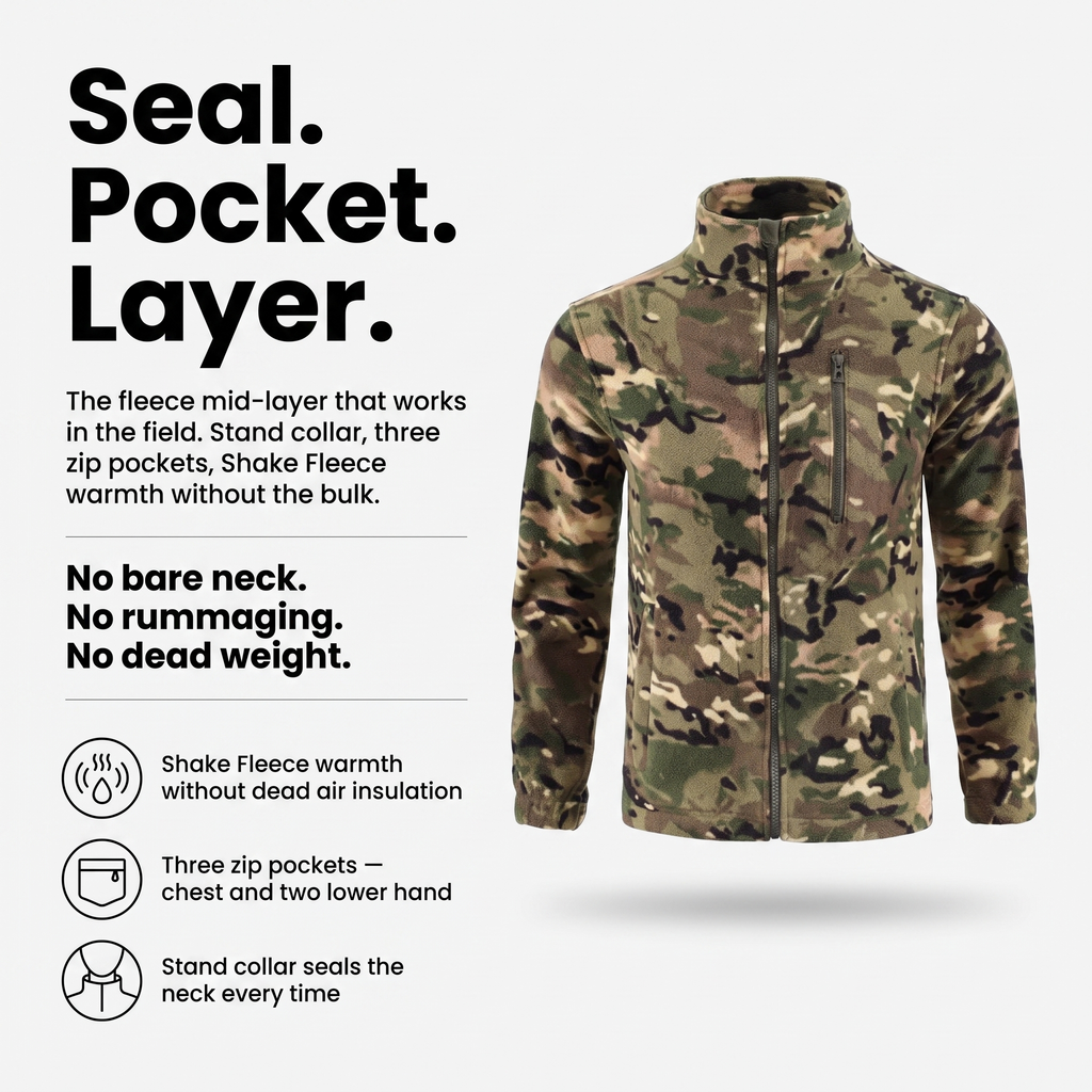 Herren Camo-Fleecejacke mit Stehkragen und durchgehendem Reißverschluss
