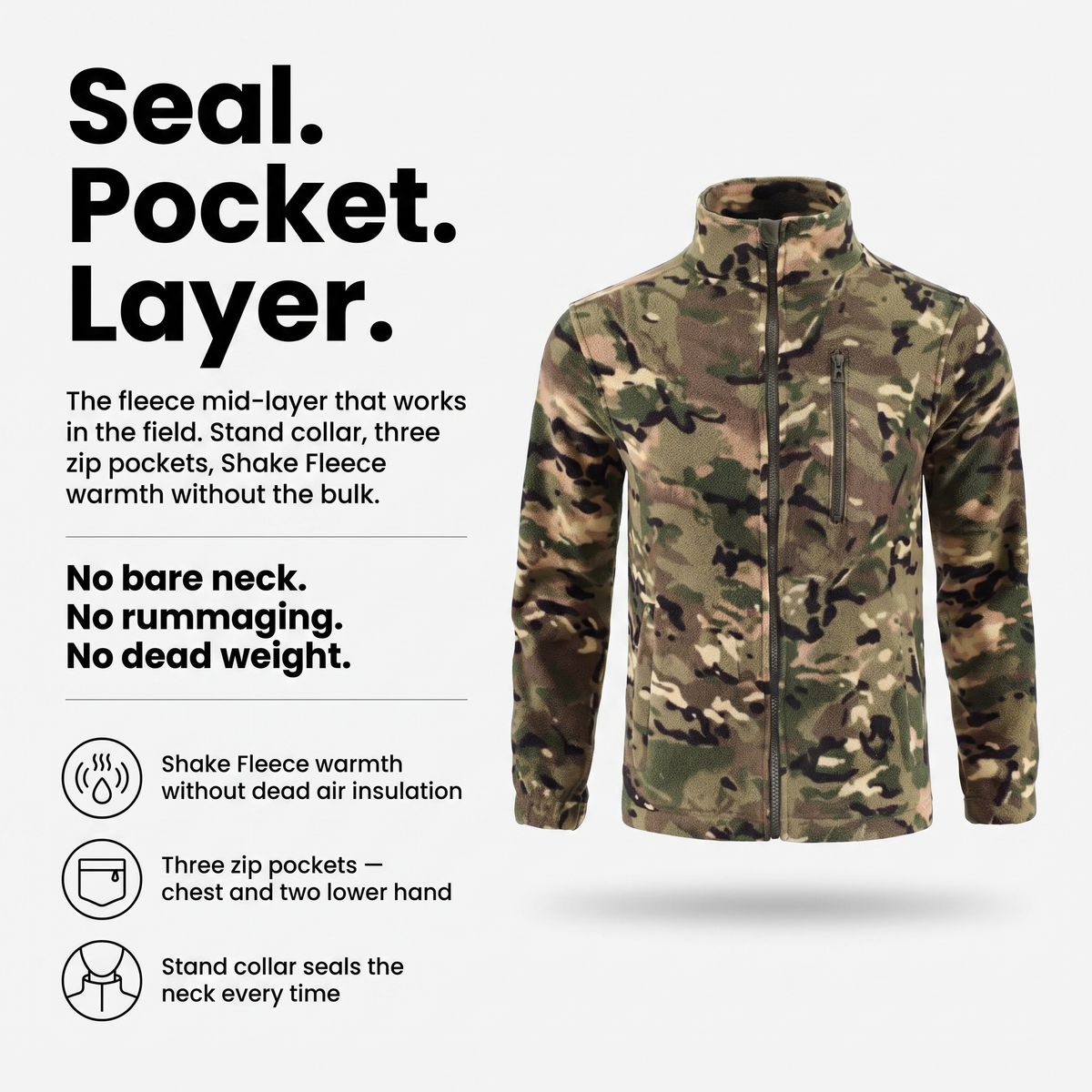Herren Camo-Fleecejacke mit Stehkragen und durchgehendem Reißverschluss