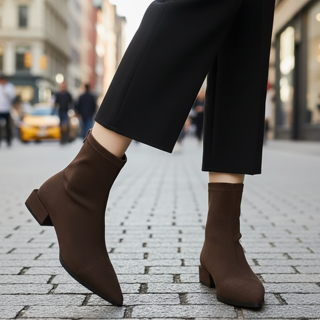 Damen-Stiefeletten aus veganem Wildleder mit Absatz – Velluna Ankle Boots