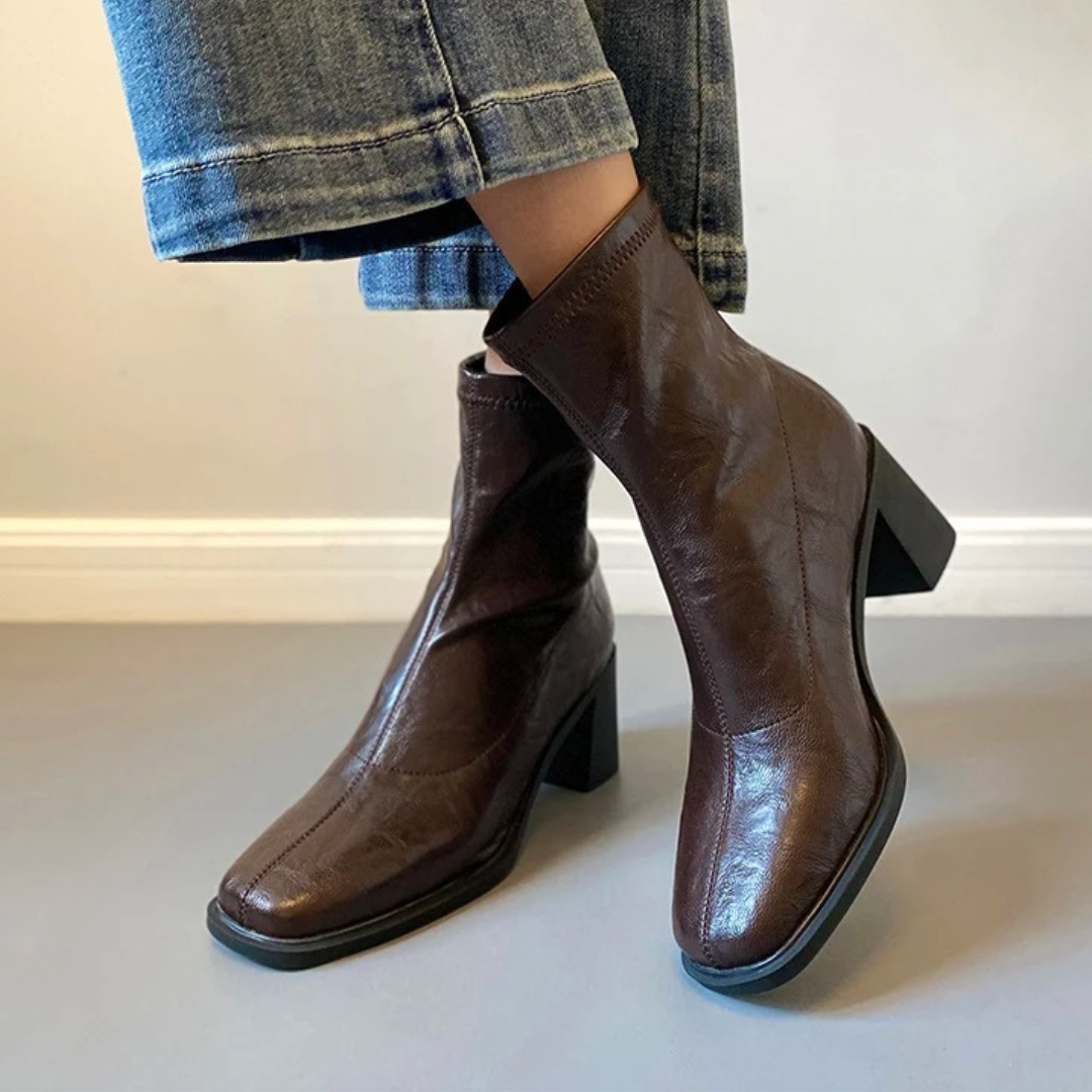Stiefel mit quadratischer Spitze & Blockabsatz aus PU-Leder – Vintara Ankle Boots