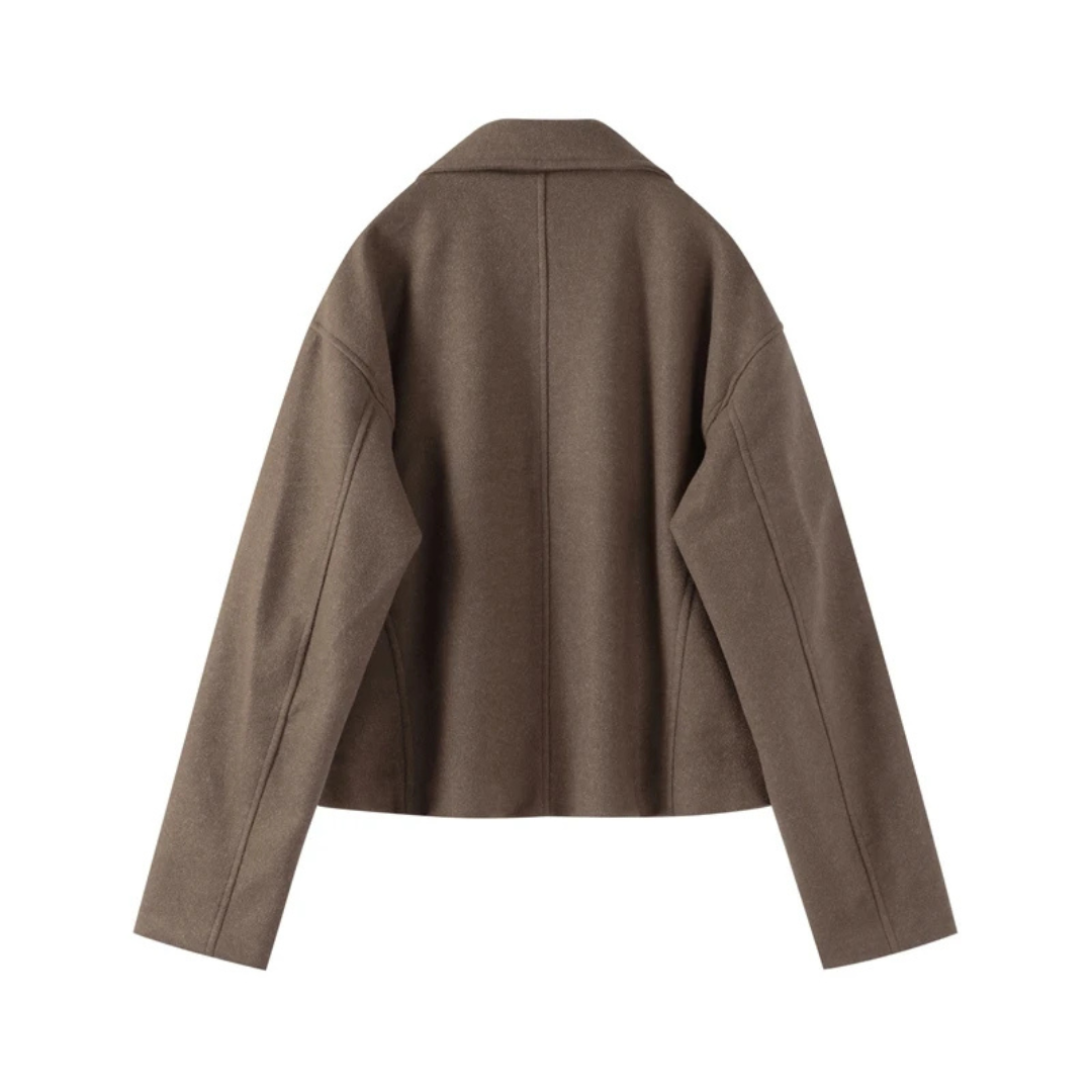Damen Kurzjacke aus Wollmischung mit Reißverschluss – Minimalistischer Mantel mit weitem Ärmel
