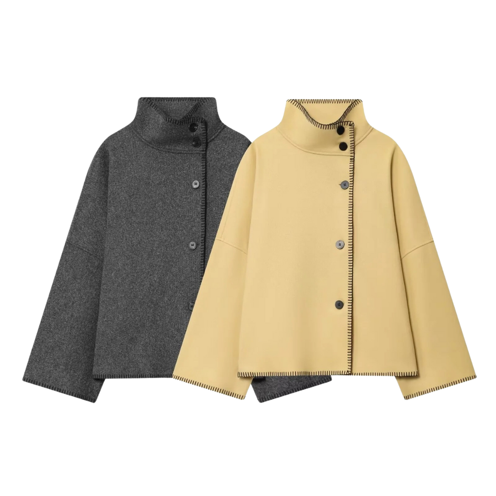 Mantel Damen mit hohem Kragen & Asymmetrischem Schnitt – BelleCôte Kurzjacke