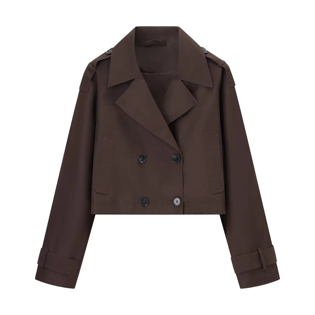 Mantel Damen kurz & doppelt geknöpft mit Umlegekragen – UrbanChic Trench
