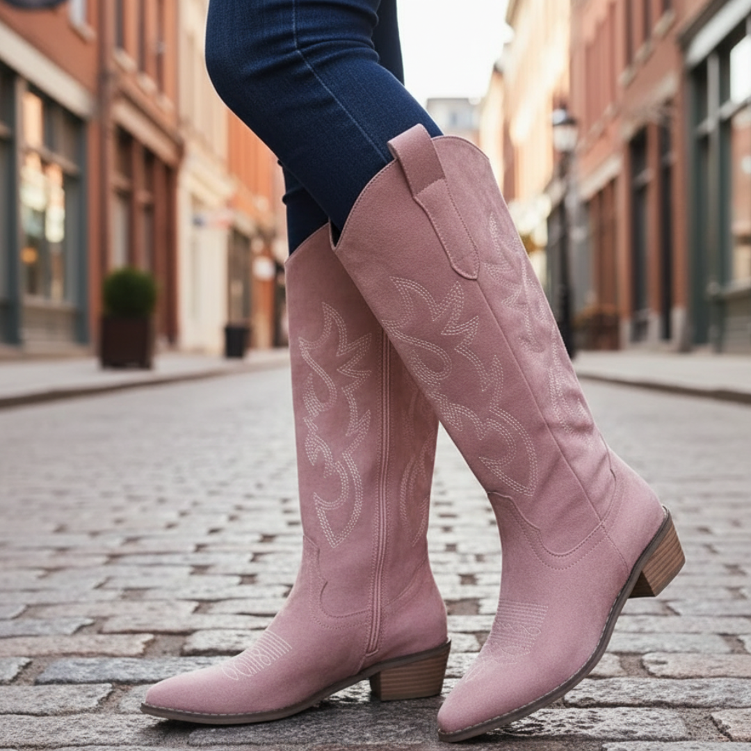 Stiefel mit Stickerei & Blockabsatz – PrairieCharm Boots