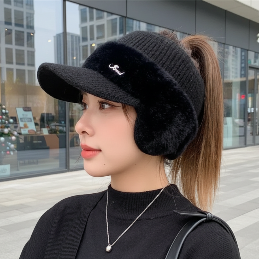 Mütze mit Ohrenschutz & Ponytail-Öffnung – FrostEase Knit Cap