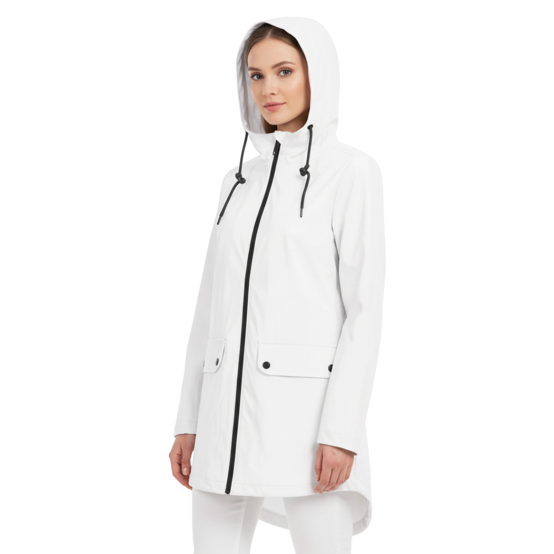 Damen langer Regenmantel mit Kapuze – Leichte winddichte Jacke mit Taschen