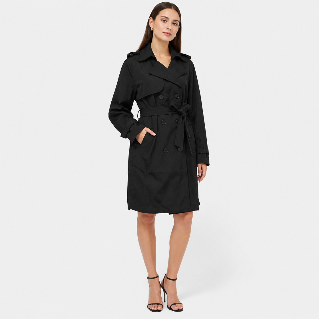 Damen Langer Doppelreihiger Trenchcoat – Klassischer Mantel mit Gürtel