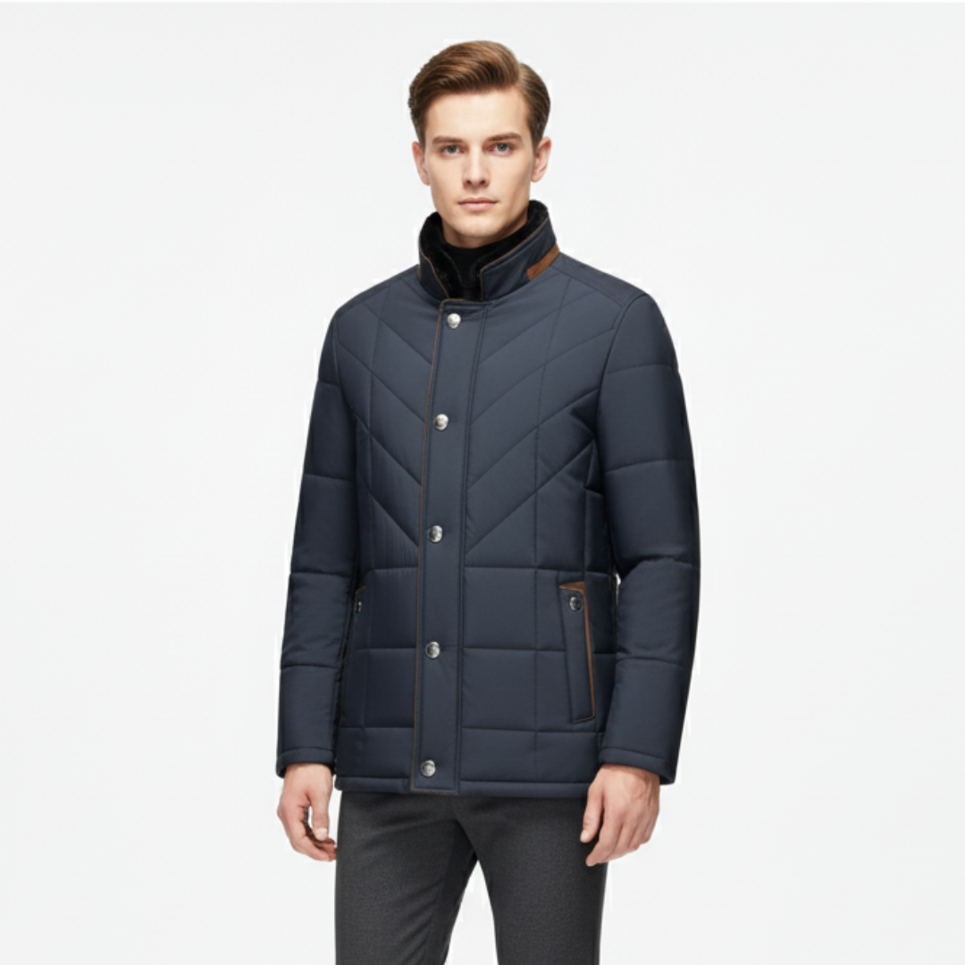Herren Steppjacke mit Stehkragen – Warmer Gefütterter Wintermantel