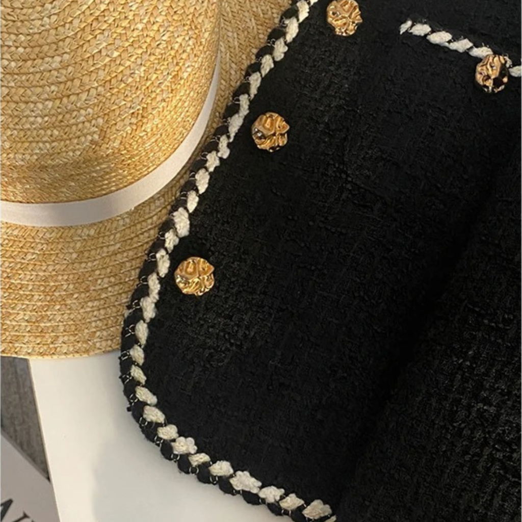 Damen Tweed-Jacke mit Knöpfen – Bellever Klassischer Blazer mit Goldbesatz