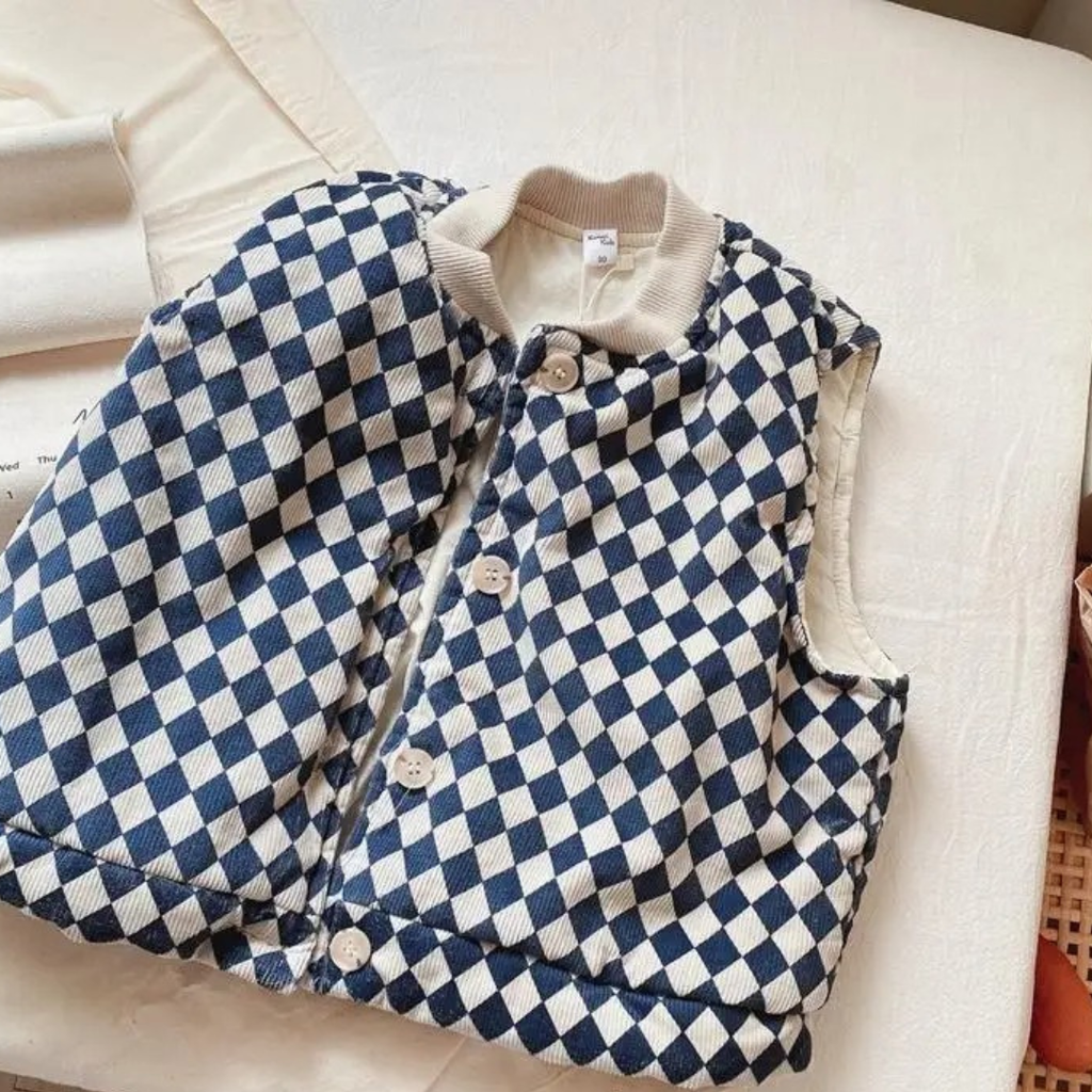 Weste mit gestepptem Baumwollmuster & Karodesign – CozyCheck Kids Vest