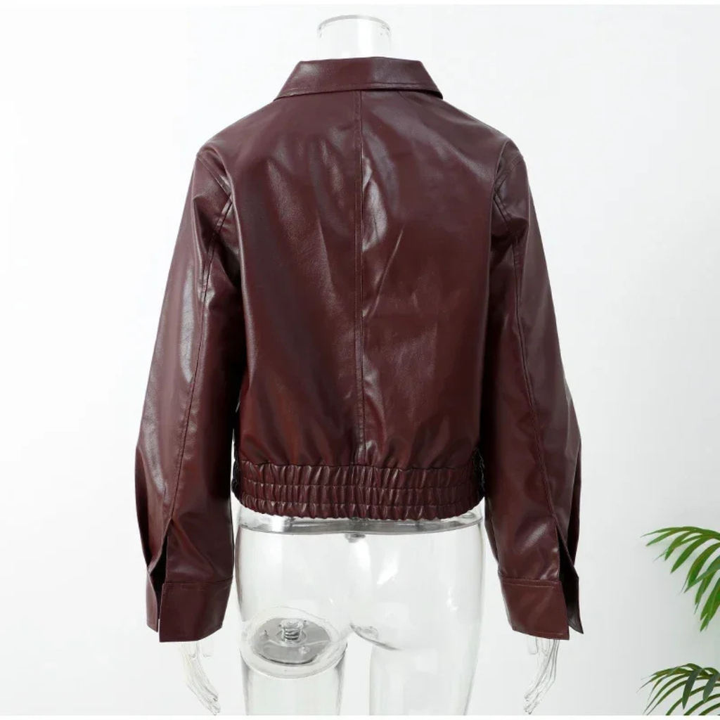 Damen Cropped Kunstlederjacke – Moto-Stil mit Reißverschluss