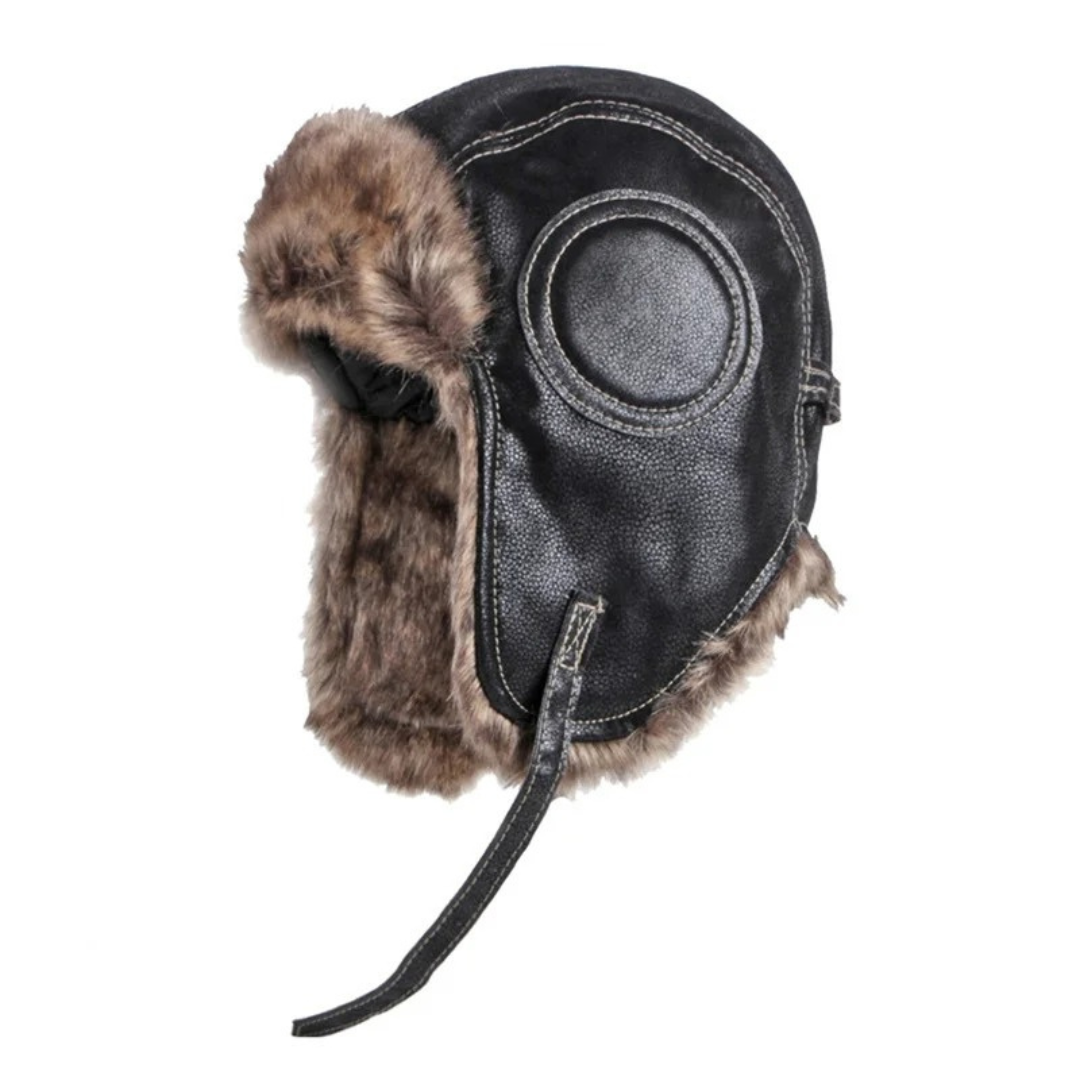 Mütze Damen aus Veganer Lederoptik mit Warmem Kunstfell & Ohrenklappen – FrostGuard Trapper Hat