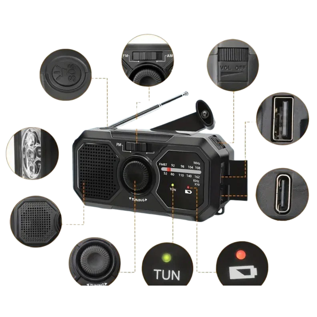 Auralight Tragbares Solar-Kurbel-Radio