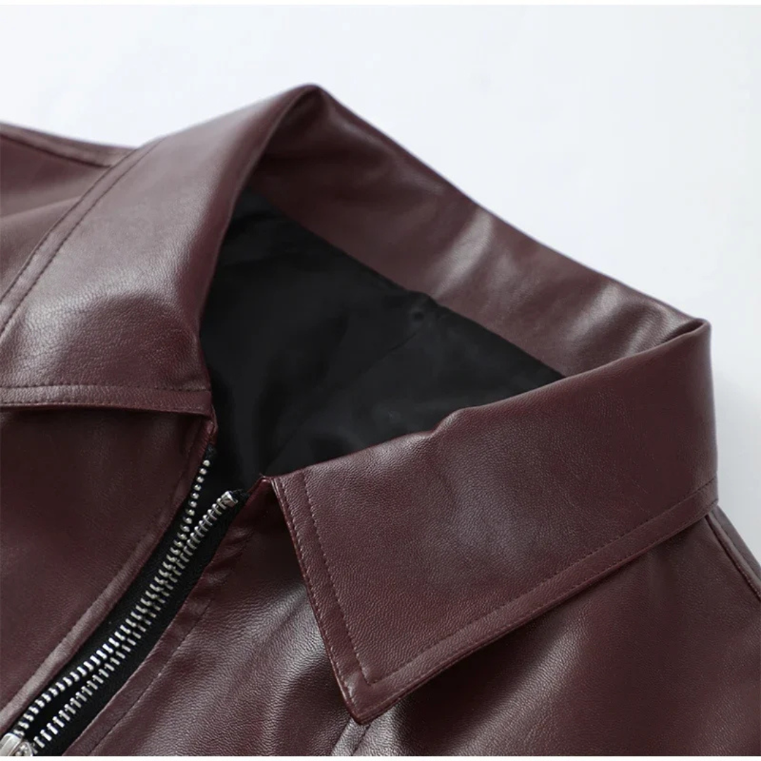 Damen Cropped Kunstlederjacke – Vintage Zip-Up Biker-Stil
