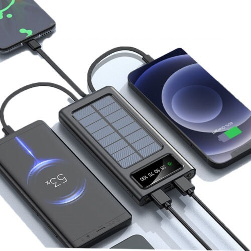 Super 30.000mAh Solar-Powerbank – 4 USB-Anschlüsse, Kabel integriert