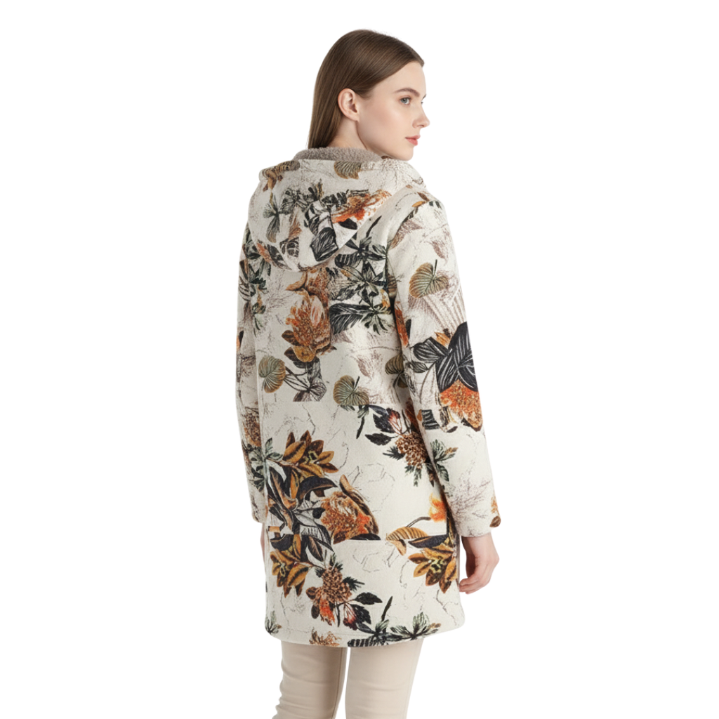 Damen Gefütterter Winterparka mit Kapuze – Becca Fleece-Mantel mit Blumenmuster