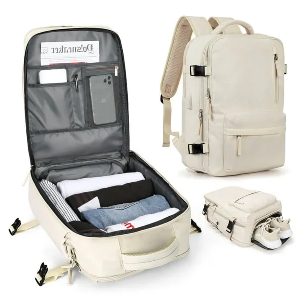 Reisetaschen Rucksack wasserabweisend mit USB-Anschluss & Diebstahlschutz – SafeTrip Pack