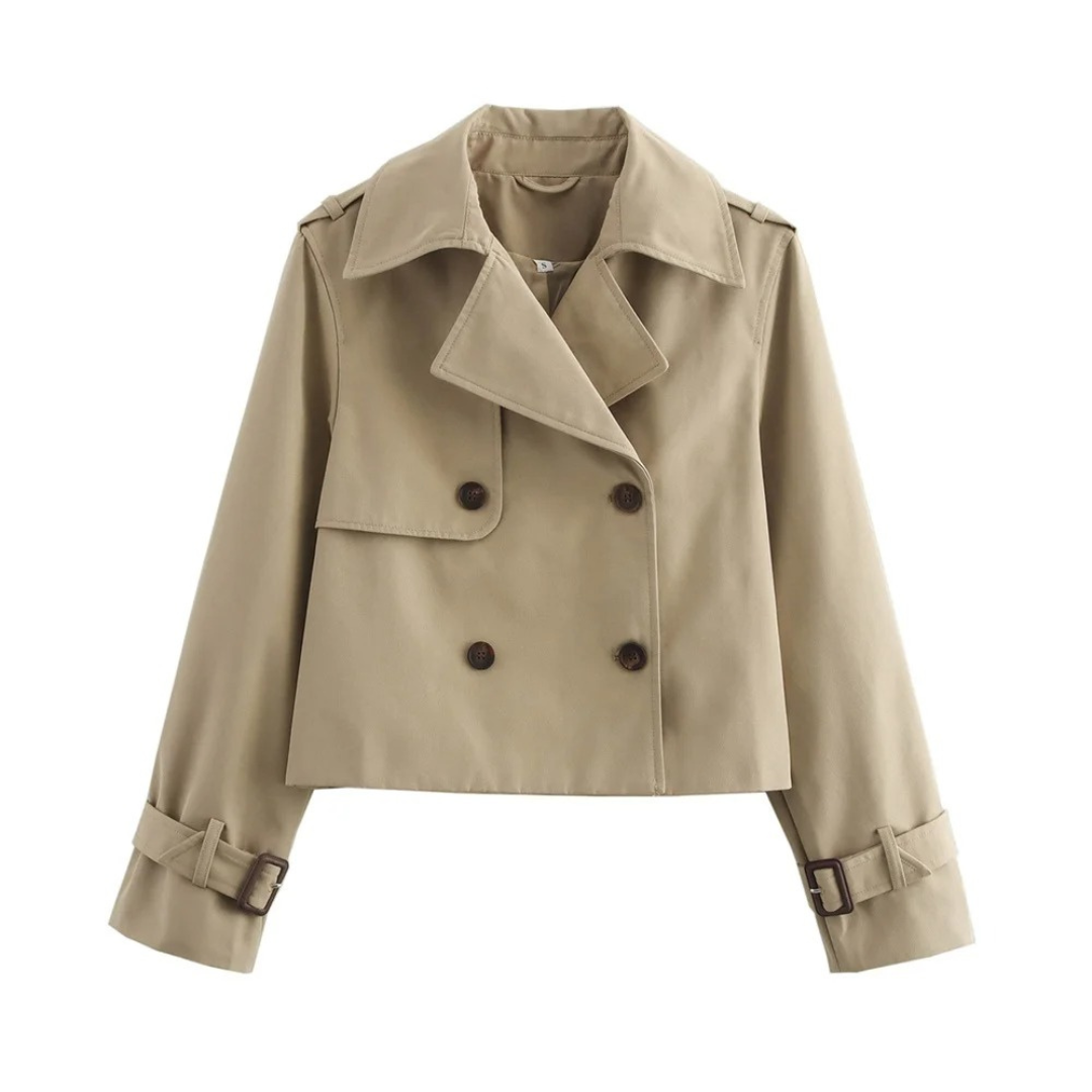 Mantel Damen Kurz Trenchcoat mit Doppelreihe & Streetwear-Design – VintaCropped Coat