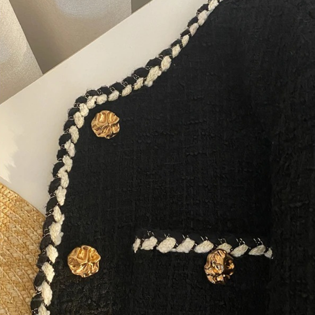 Damen Tweed-Jacke mit Knöpfen – Bellever Klassischer Blazer mit Goldbesatz