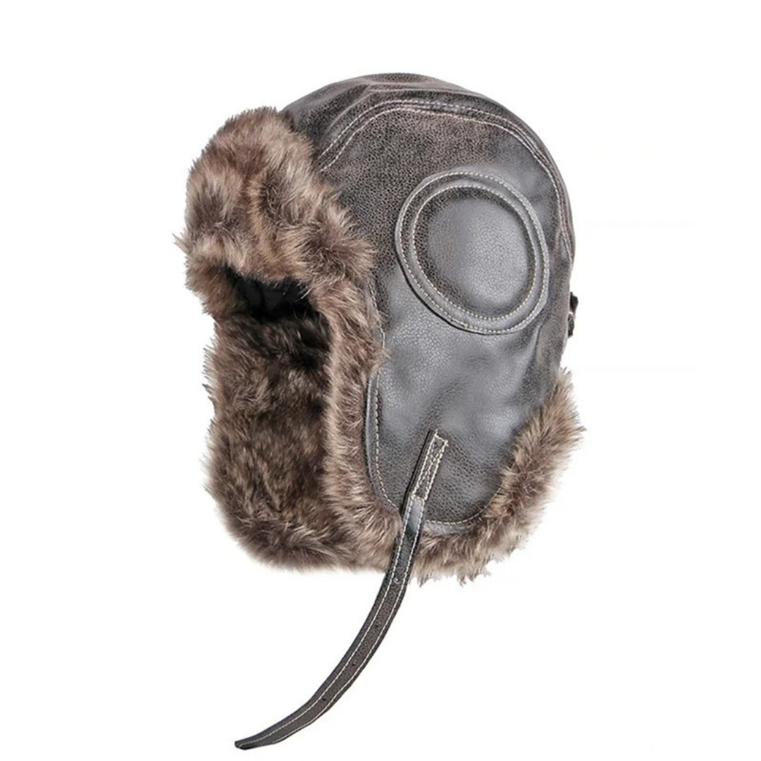 Mütze Damen aus Veganer Lederoptik mit Warmem Kunstfell & Ohrenklappen – FrostGuard Trapper Hat
