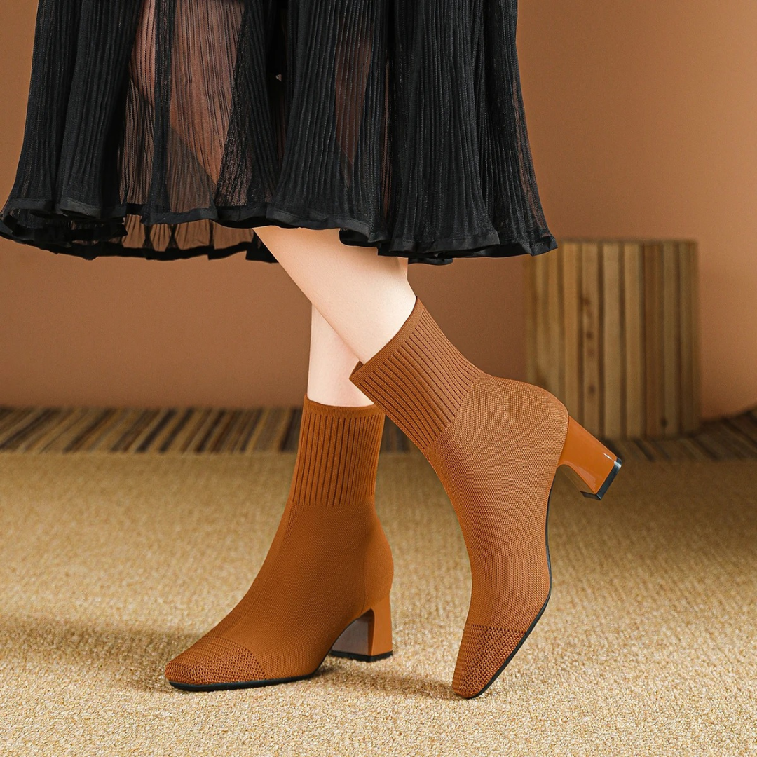 Stiefel mit Strickdesign & Absatz 4,5 cm – KnitEase Ankle Boots