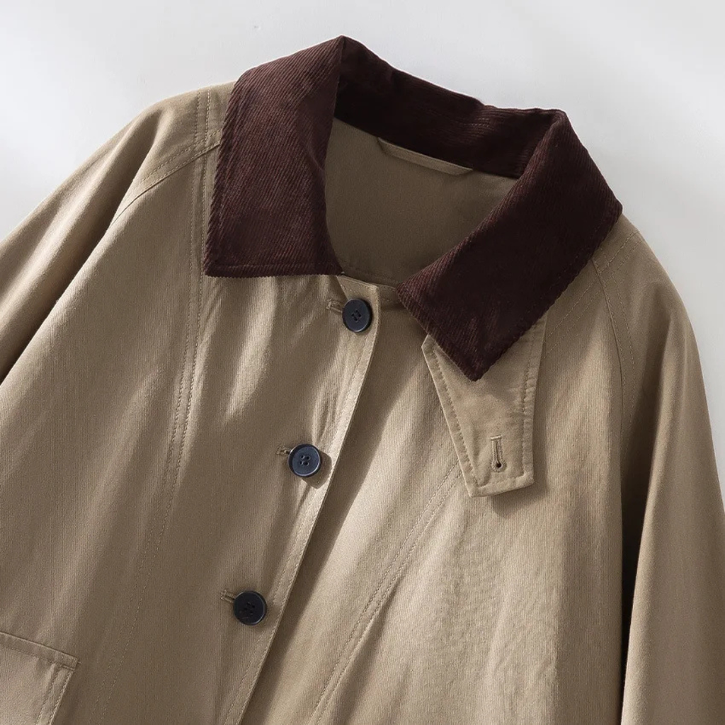 Jacke Damen Khaki mit strukturiertem Kragen – Oxford Barn Jacket