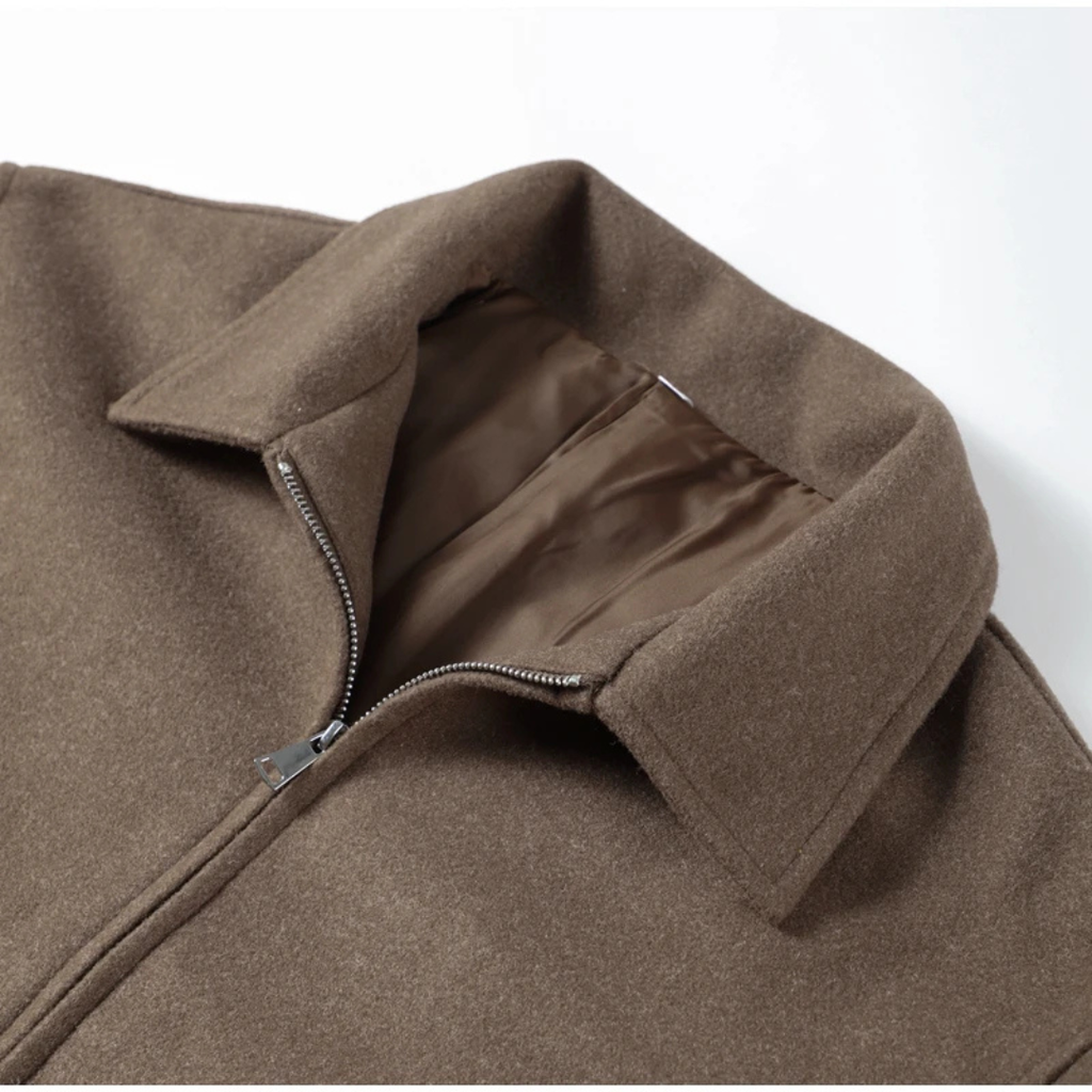 Damen Kurzjacke aus Wollmischung mit Reißverschluss – Minimalistischer Mantel mit weitem Ärmel