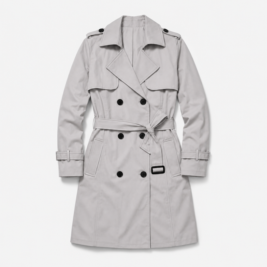 Damen Langer Doppelreihiger Trenchcoat – Klassischer Mantel mit Gürtel