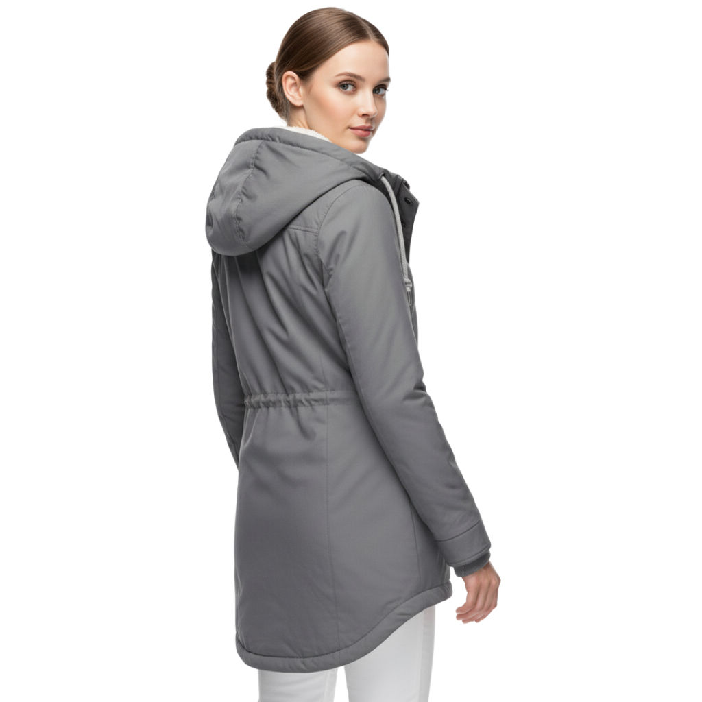 Damen Fleece-gefütterte Kapuzenjacke mit langem Schnitt – Wintermantel