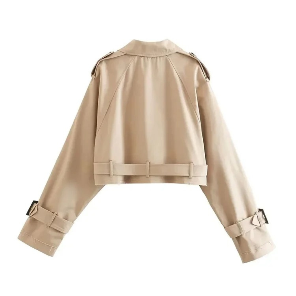 Damen Cropped Trenchcoat – Kurz geschnittener, doppelreihiger Mantel mit Gürtel