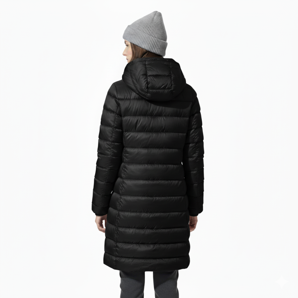 Damen Leichter Langer Daunenmantel – Warmer Mantel mit Kapuze