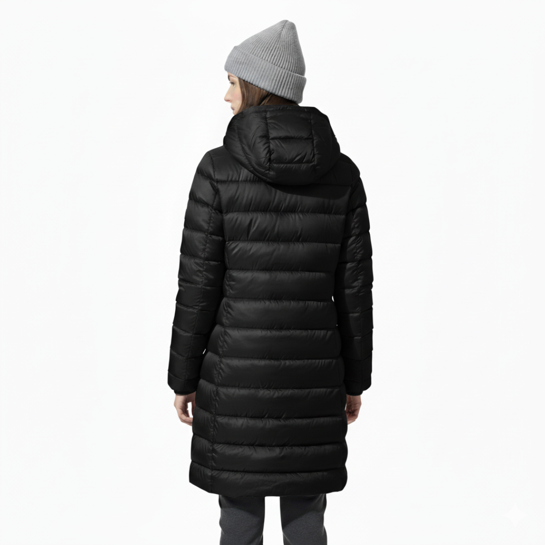 Damen Leichter Langer Daunenmantel – Warmer Mantel mit Kapuze