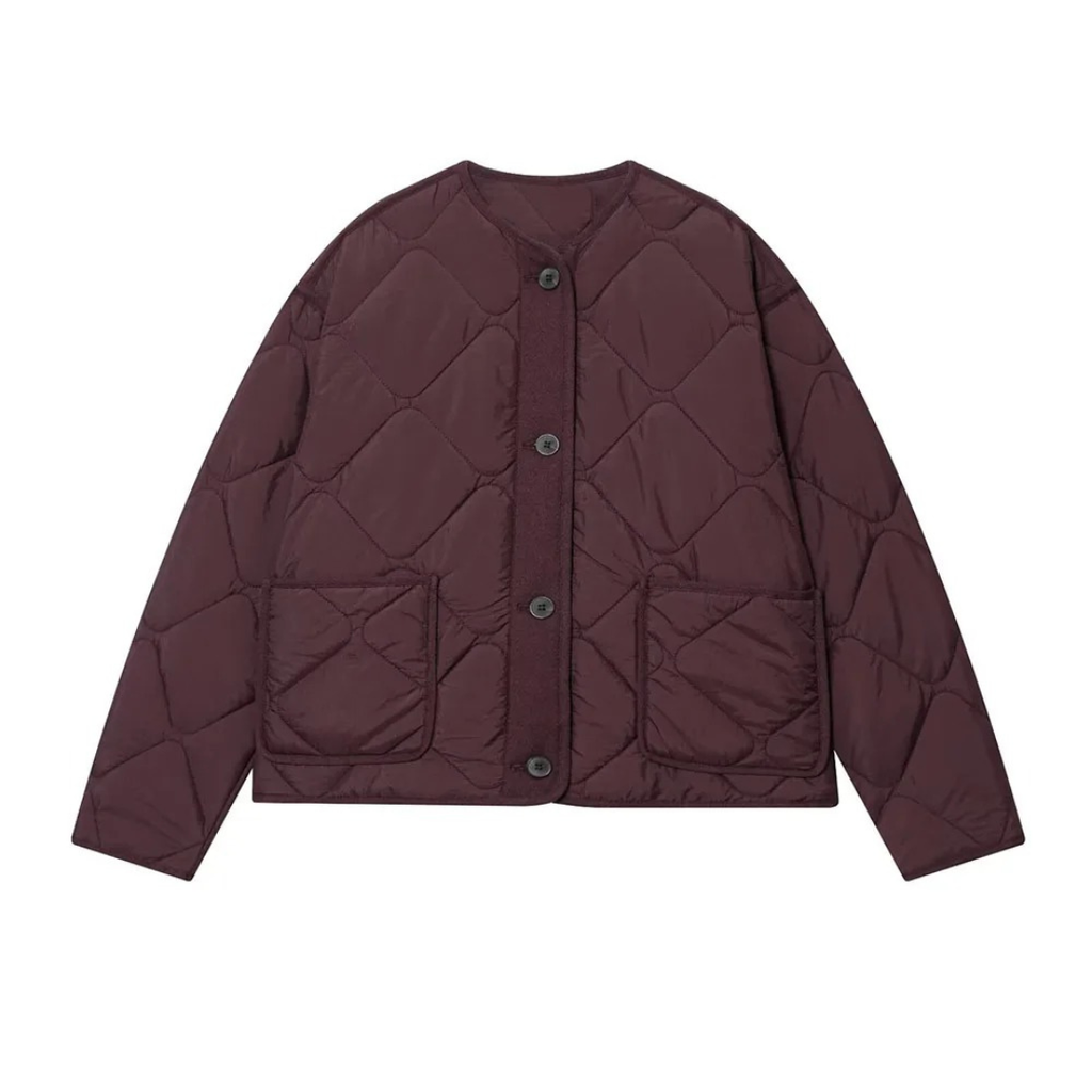 Mantel Damen gesteppte Baumwolljacke mit Taschen & Rundhals – Quiltaura Coat