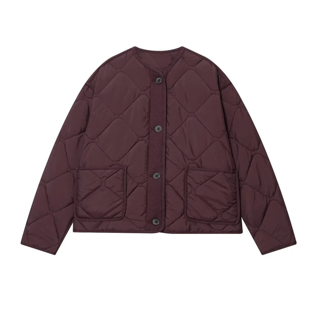 Mantel Damen gesteppte Baumwolljacke mit Taschen & Rundhals – Quiltaura Coat