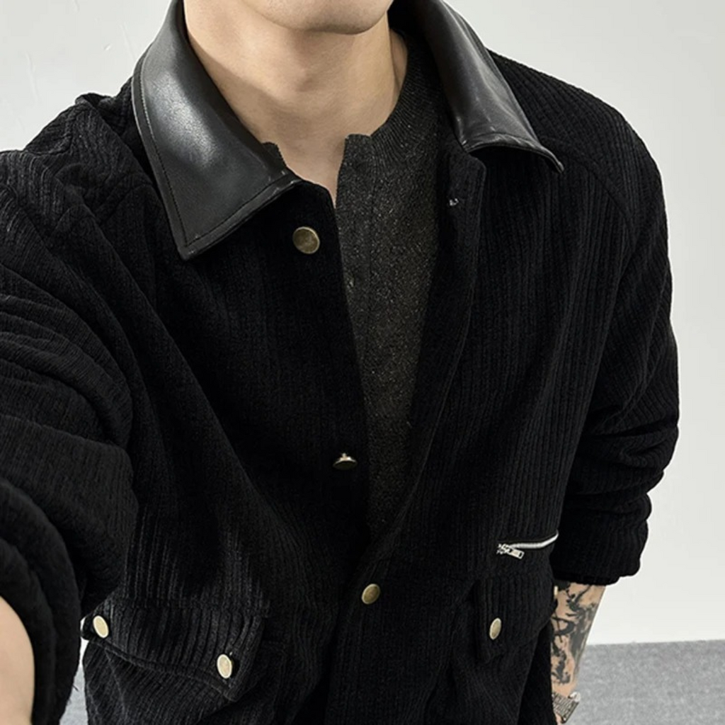 Jacke im Casual-Barn-Stil mit Leder-Look-Kragen & Taschen – PFNW Heritage