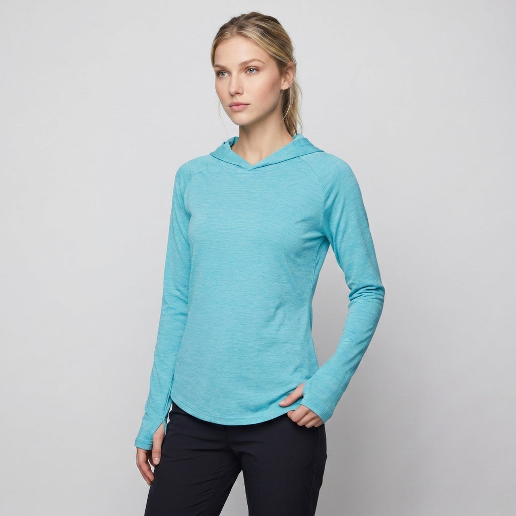 Damen-Sonnenhoodie mittelschwer – UPF 50+ mit Kapuze