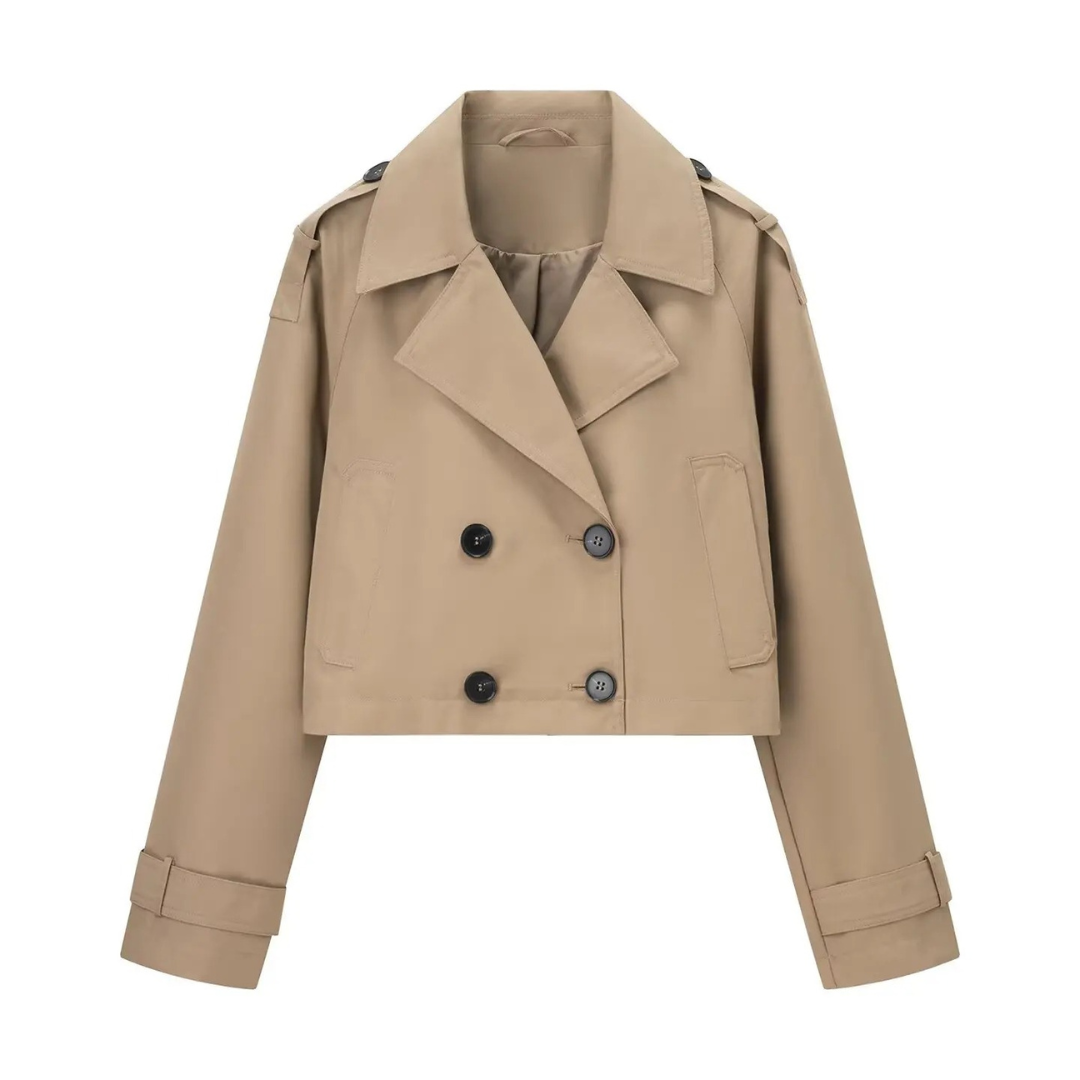 Mantel Damen kurz & doppelt geknöpft mit Umlegekragen – UrbanChic Trench