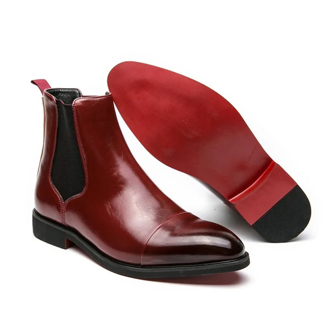 Stiefel aus PU-Leder mit roter Sohle & Slip-On-Design – NoirEdge Chelsea