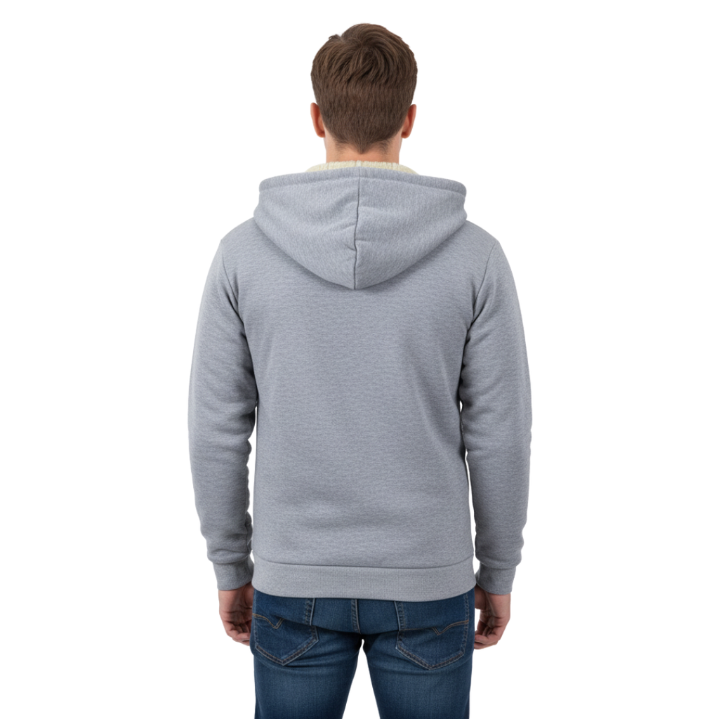 Thermo-Fleece-Herren-Kapuzenjacke mit Reißverschluss – Warme Sherpa-gefütterte Winterjacke