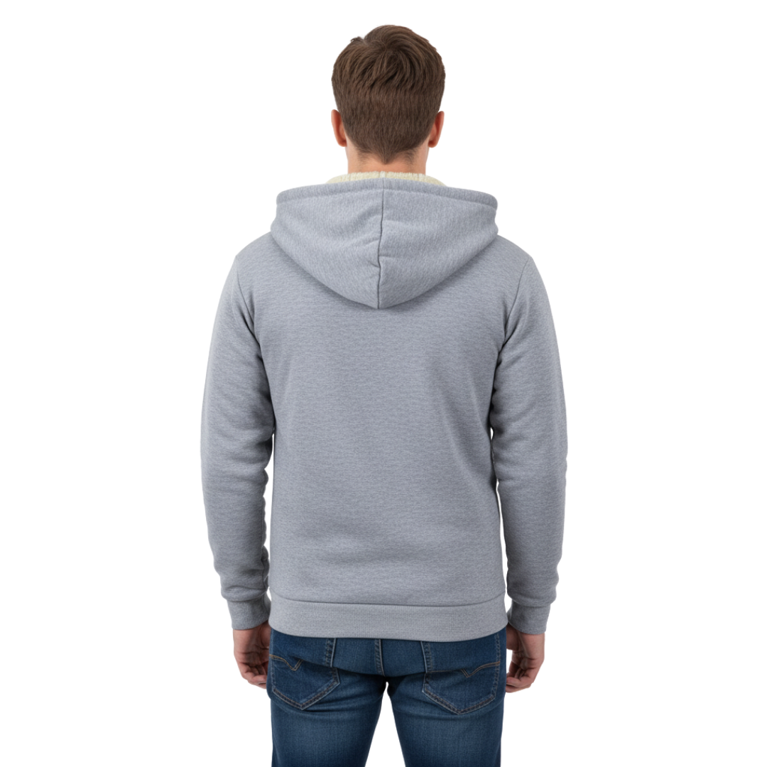 Thermo-Fleece-Herren-Kapuzenjacke mit Reißverschluss – Warme Sherpa-gefütterte Winterjacke