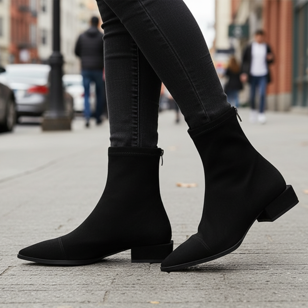 Damen-Stiefeletten aus veganem Wildleder mit Absatz – Velluna Ankle Boots