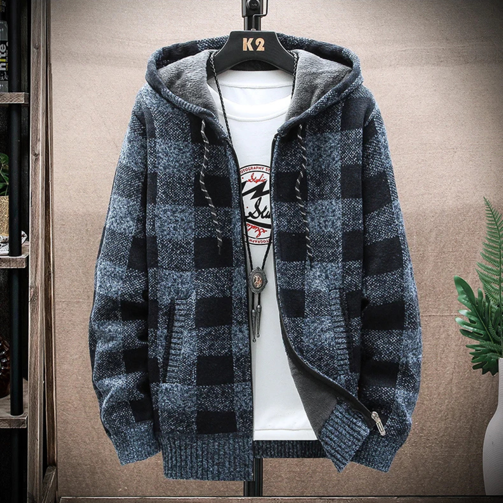 Flanell Pullover mit Kapuze & Reißverschluss – NordWool Check Hoodie