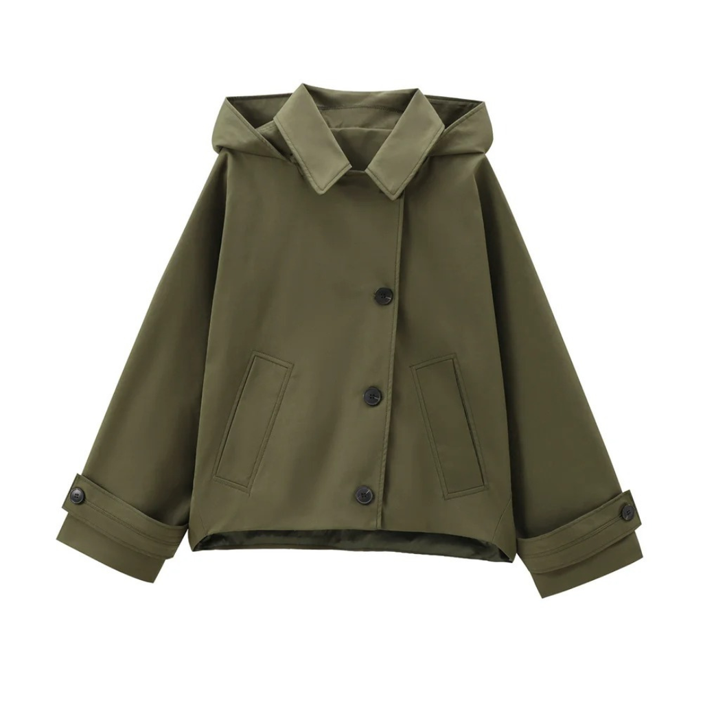Mantel Damen mit Kapuze & Einreihigem Verschluss – UrbanEase Kurz-Trench