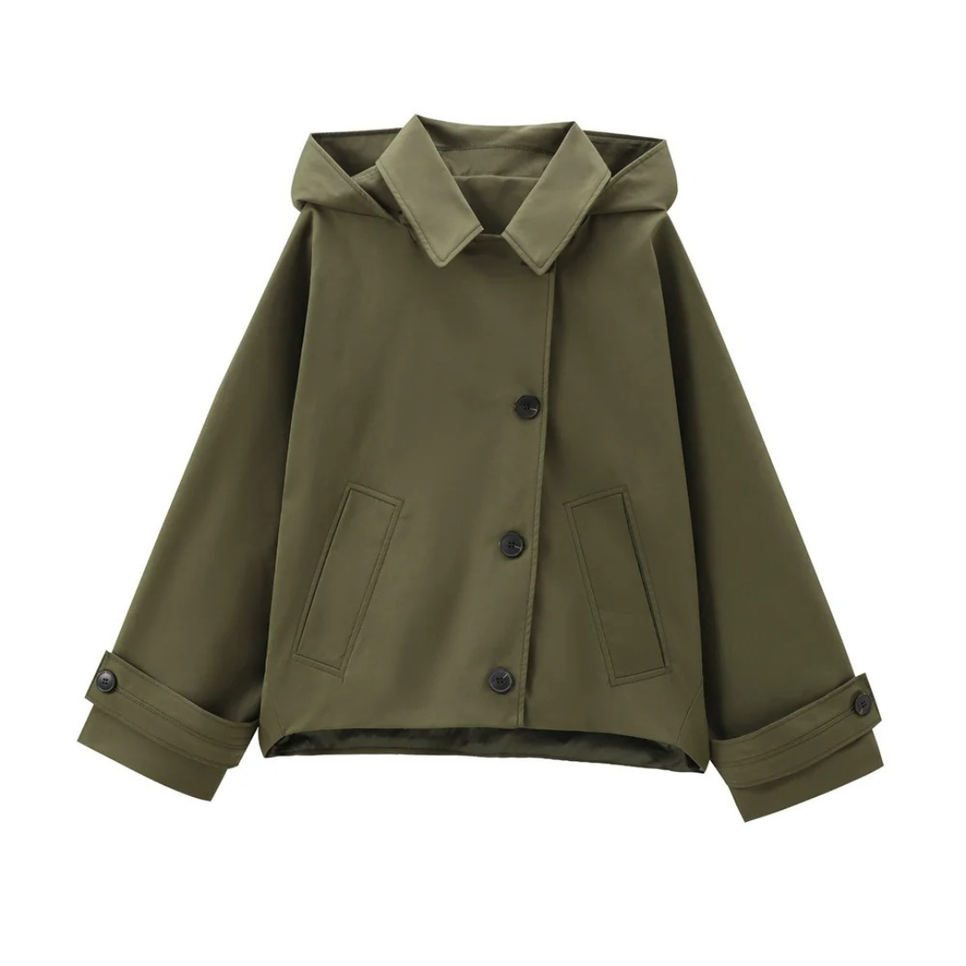 Mantel Damen mit Kapuze & Einreihigem Verschluss – UrbanEase Kurz-Trench