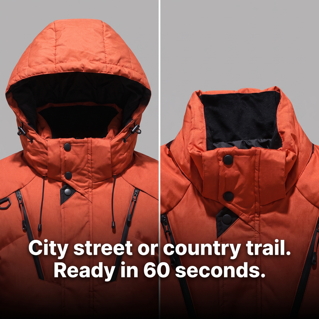 Herren Steppjacke mit 7 Taschen – Daunenjacke mit Kapuze für den Winter