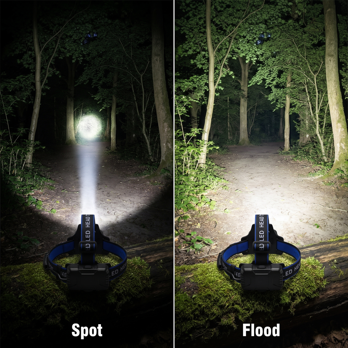 Stirnlampe mit Neigefunktion und Zoom-Strahl – wiederaufladbar