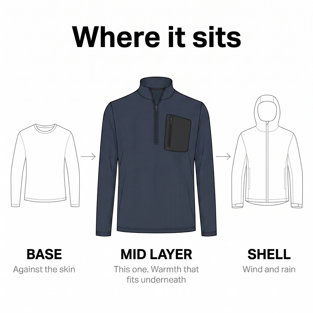 Herren Quarter-Zip-Pullover – strukturiertes Fleece-Midlayer mit Brusttasche