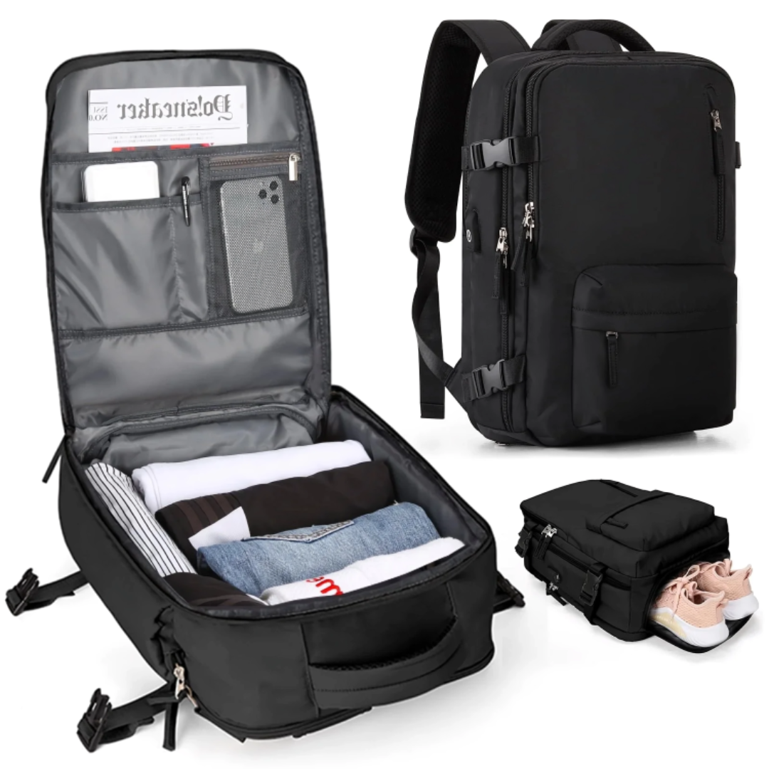 Reisetaschen Rucksack wasserabweisend mit USB-Anschluss & Diebstahlschutz – SafeTrip Pack