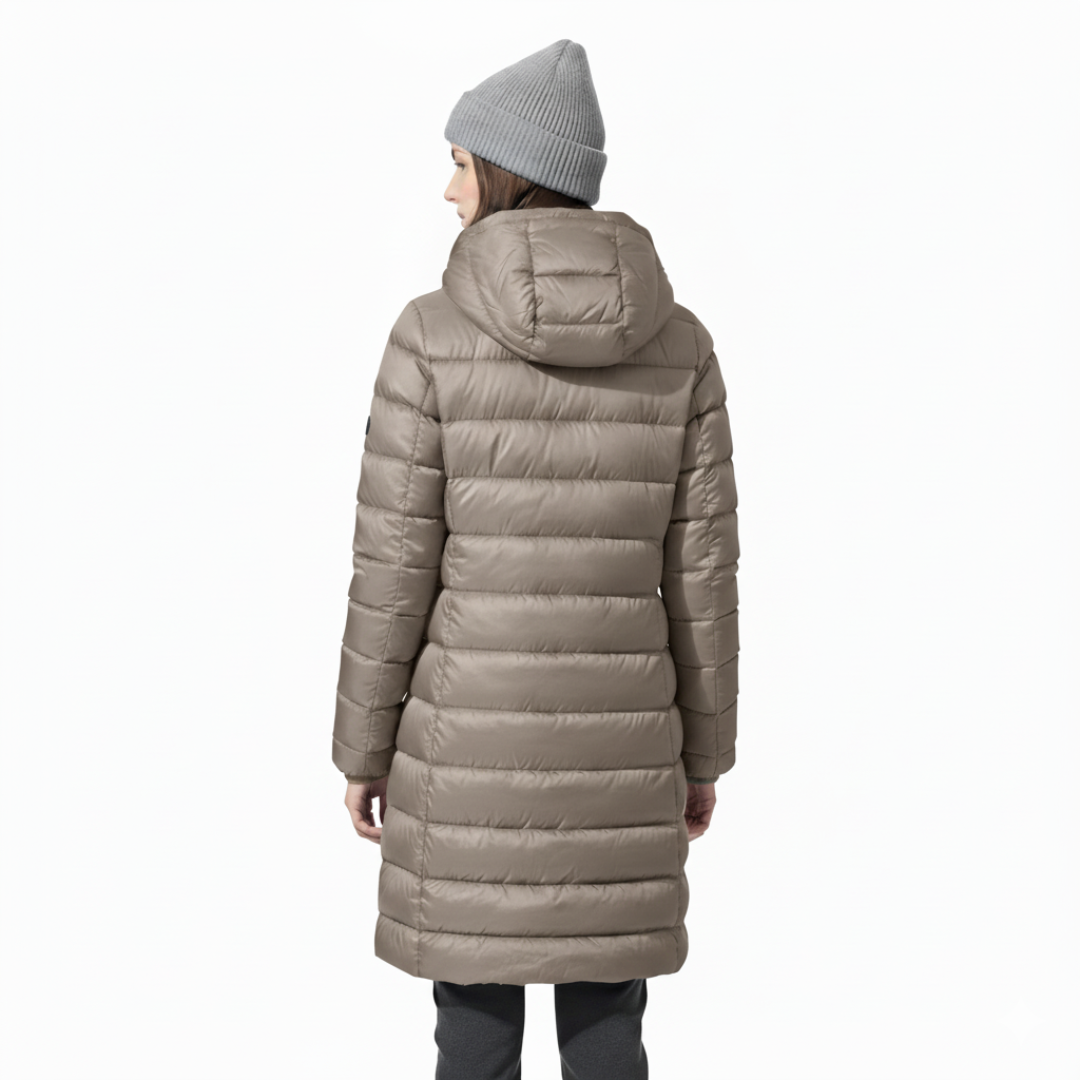 Damen Leichter Langer Daunenmantel – Warmer Mantel mit Kapuze