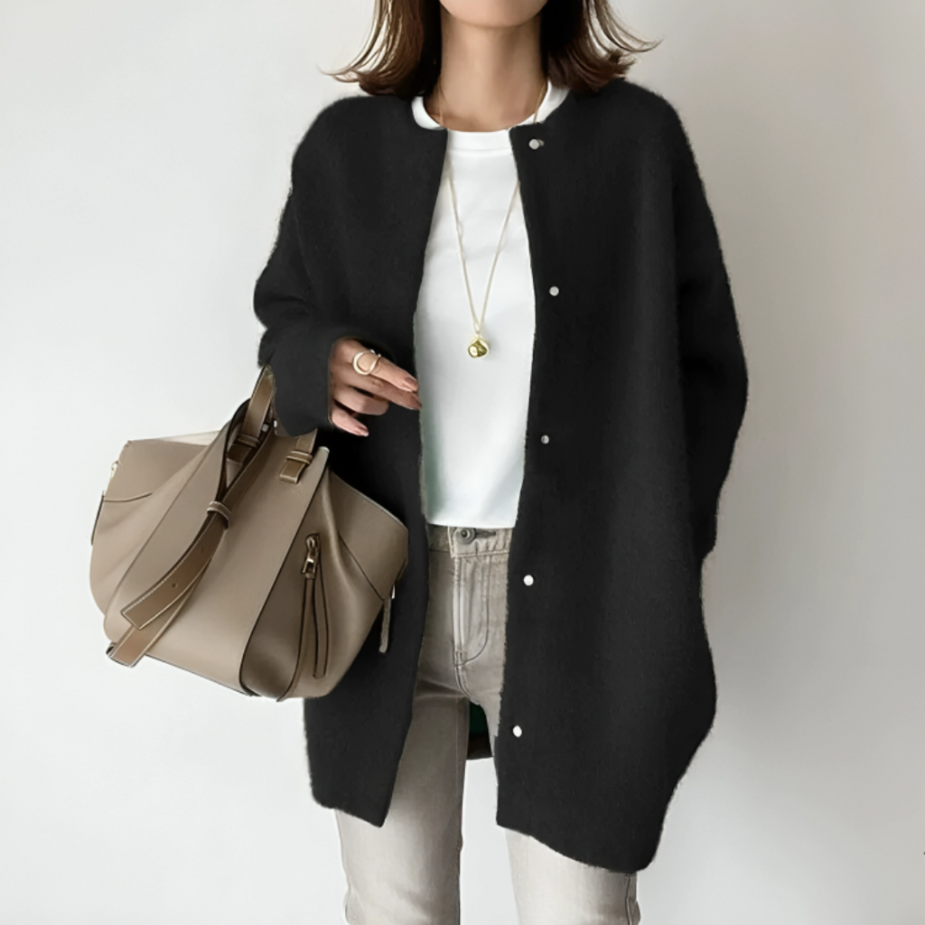 Damen langer Strickmantel – Weiche, geknöpfte Strickjacke